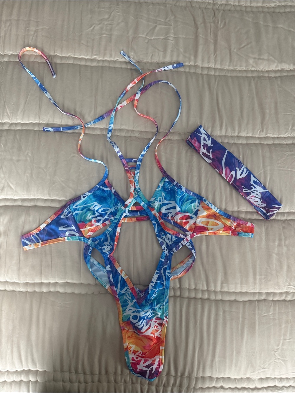 Colorful Graffiti Print Strappy One-Piece Swimsuit
